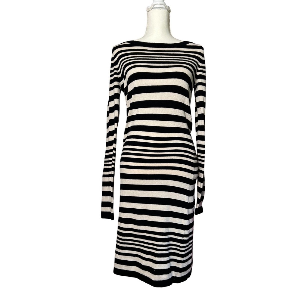 French Connection Striped Sweater Dress Long Sleeve Bodycon Chic 6 Classy Preppy